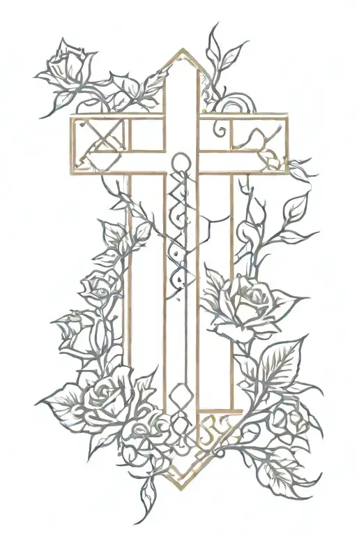 Cross With Norse Runes On It With Rose Buds Wrapped Around It