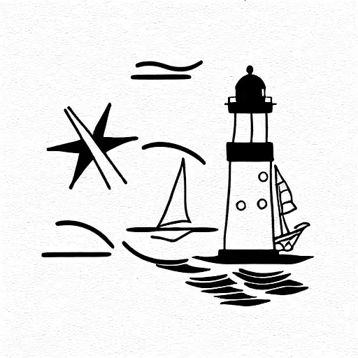 Compass With Sailboat And Lighthouse