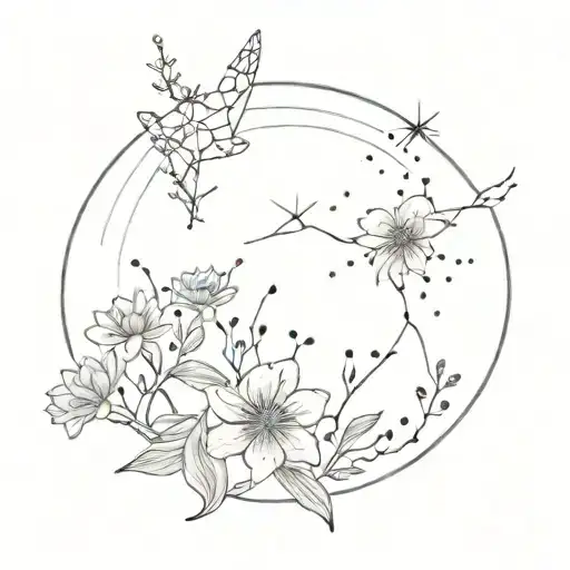 Celestial Garden With Sagittarius Constellation And Aster Flower