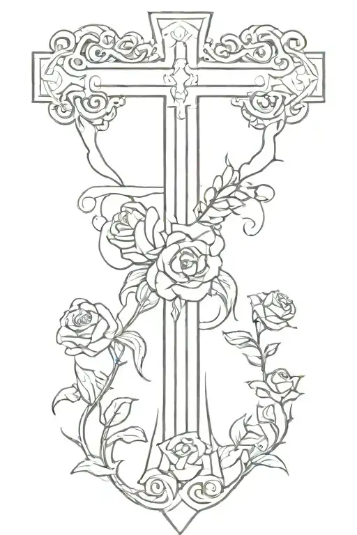 Simple Memorial Cross With Norse Runes On It For A Lost Spouse With Rose Buds Wrapped Around It