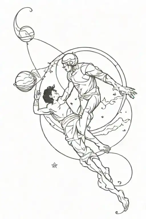 Human Floating In Space With God Holding