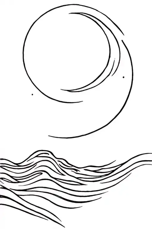 Sun Shining Moon Sea Waves