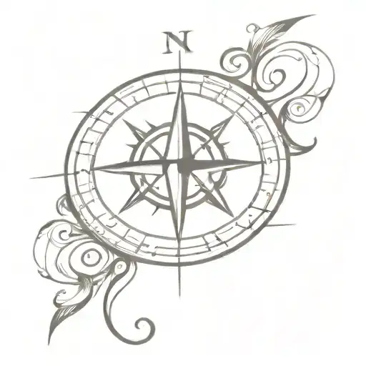 Create A Tattoo Of A Compass With Intricate Musical Notes As The Cardinal Directions