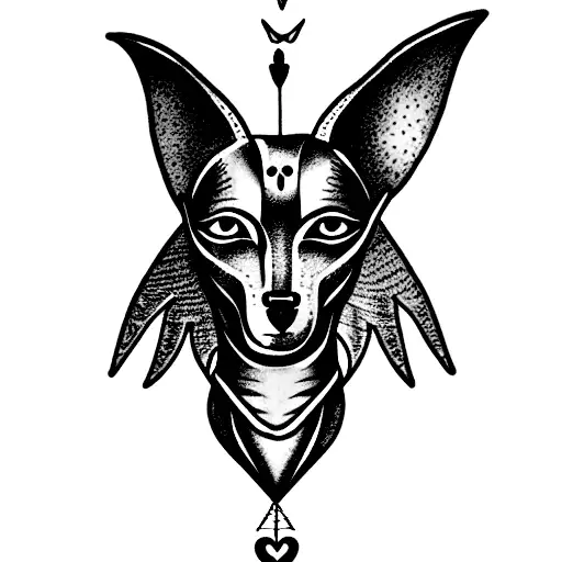Flash Tattoo Of Anubis Weighing An Anatomically Correct Heart Against The Feather Of Truth