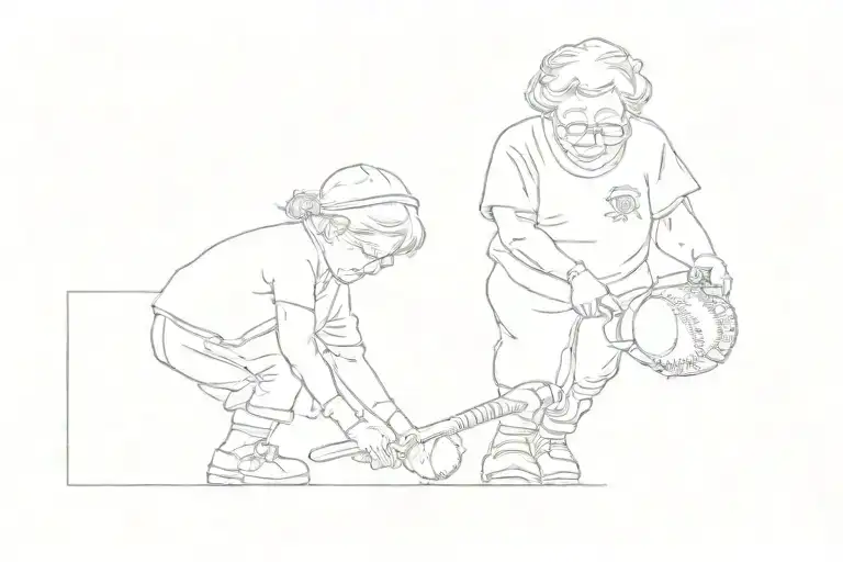 Kid And Grandma Playing Baseball