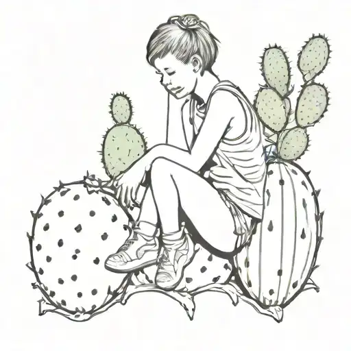 Baby Girl Sitting On Top Of A Prickly Pear Can