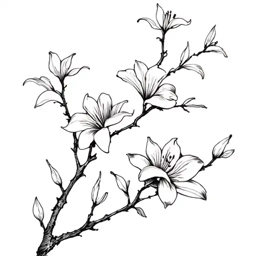 Apple Tree Branches With Flowers With Spider Lily And Anastasia Flower