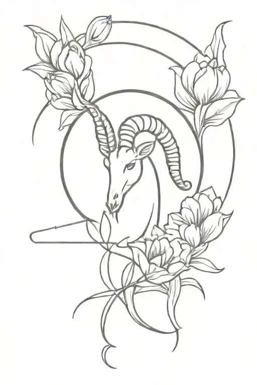 Minimalist Capricorn Sign With Tulips Flowers Coming