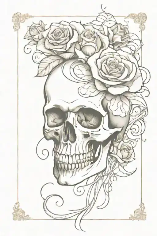 A Skull Adorned With Roses And Surrounded By Swirling Spells