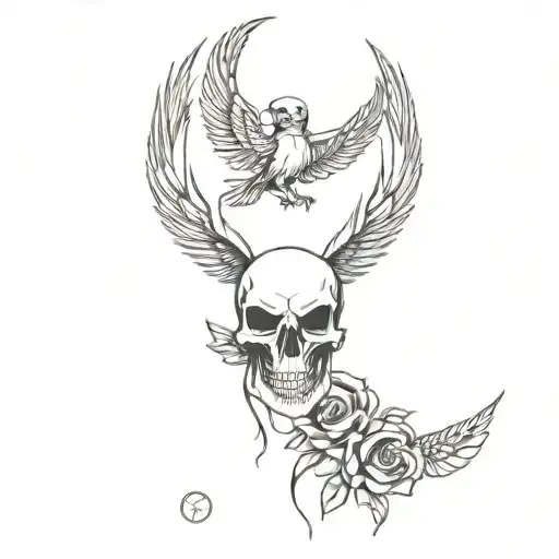 Skulls And Roses In Phoenix Rising Phoenix Bird