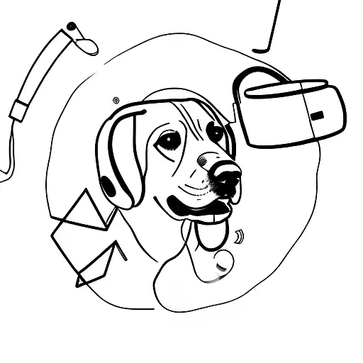 A Minimalist Tattoo Of A Beagle Listening To Music