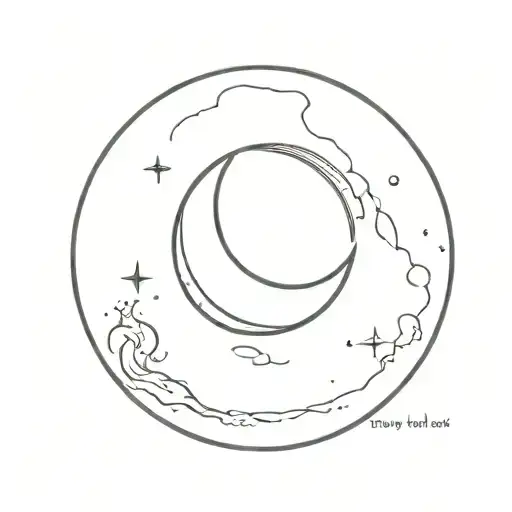 Crescent Moon With Half Moon In One Circle