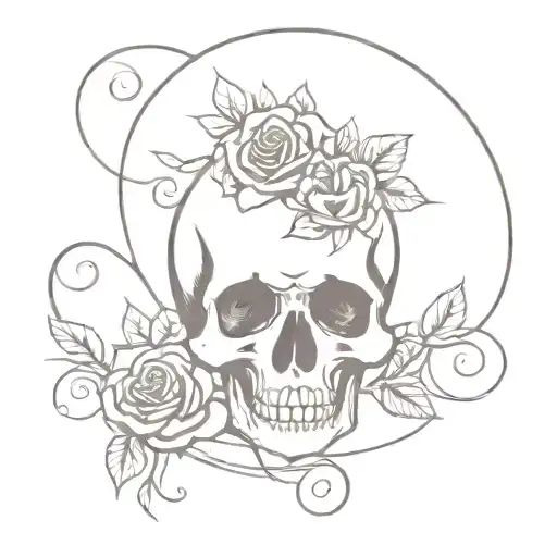A Skull Adorned With Roses And Surrounded By Swirling Spells
