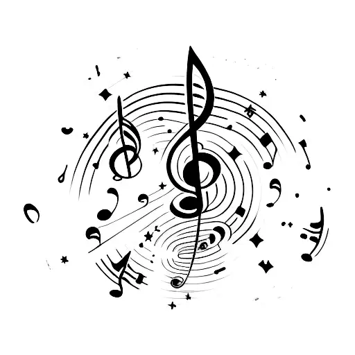 A Minimalist Tattoo Of A Music Note Surrounded By Stars
