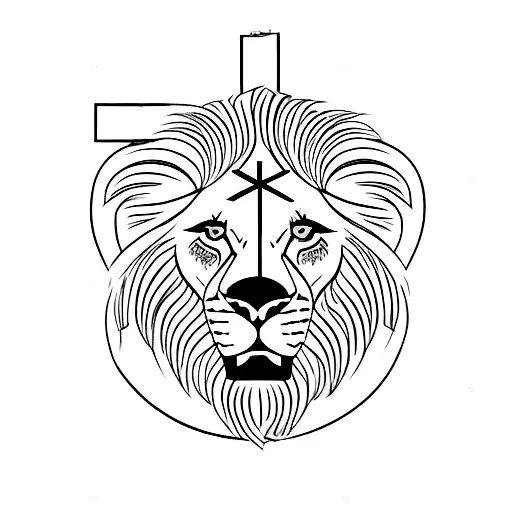 A Proud Lion Standing Strong With A Cross Symbolizing Strength And Faith