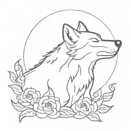 Wolf Howling Flowers Line