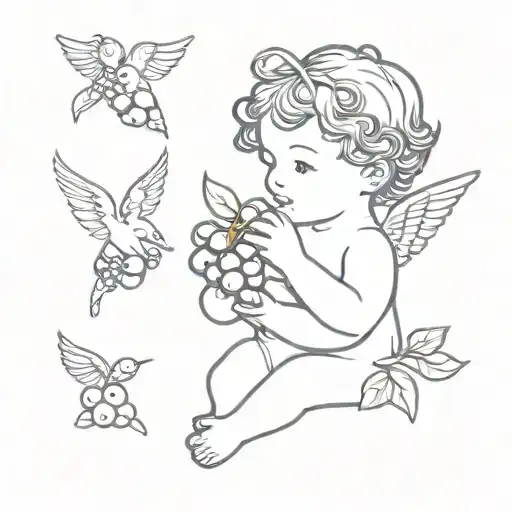 Cherub Angel And Seven Blueberries