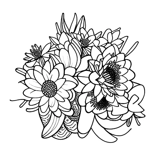 Flower Bouquet With Daffodils Water Lily Aster And Larkspur