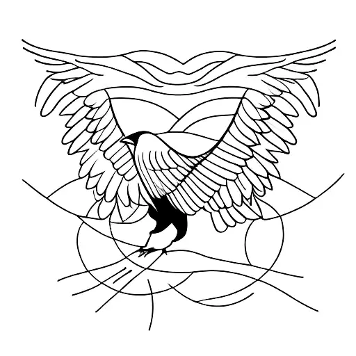 Minimalist Design Of A Crow's Wings Spread Wide In A Seamless Transition From Black To Grey
