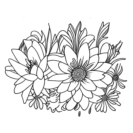 Flower Bouquet With Daffodils Water Lily Aster And Larkspur