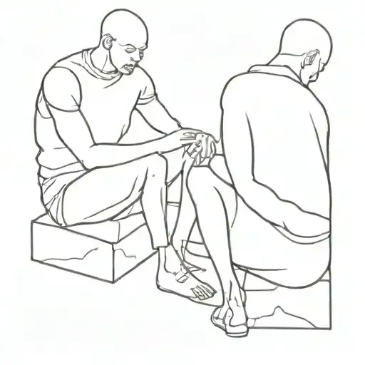 Bald Guy Sitting Alone Man Sitting Together Symbolizing