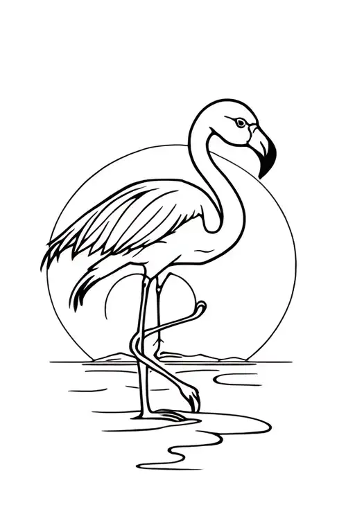 Flamingo With Sun Setting