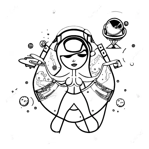 Sexy Woman Wearing A Bikini And An Astronaut Helmet