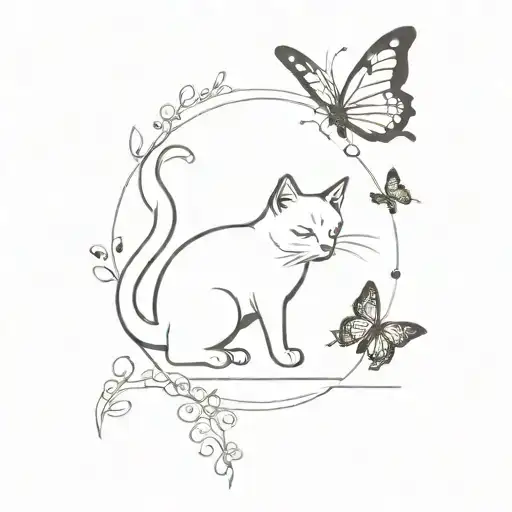 A Cute Black And White Cat Chasing A Butterfly