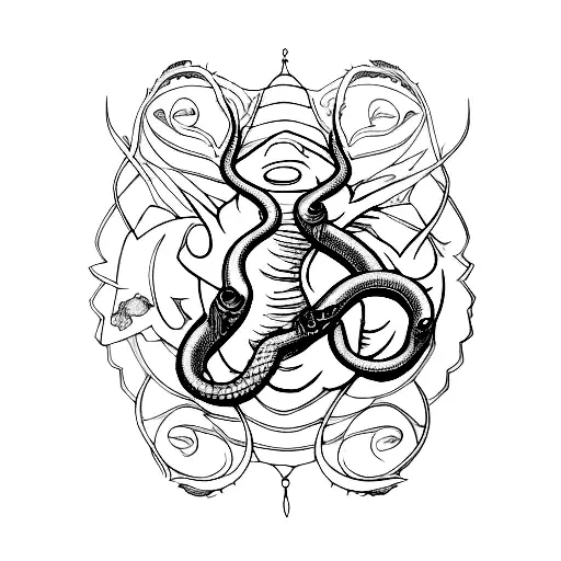 Create A Tattoo Design Inspired By A Metal Album Cover Featuring A Snake And Spider