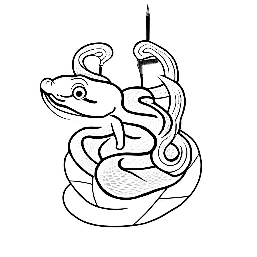 A Minimalist Tattoo Of A Snake Coiling Around A Paintbrush