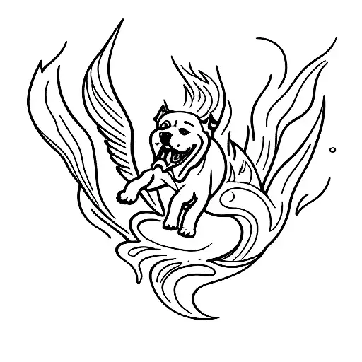 Dog Riding A Bike Jumping Over A Pit Of Fire