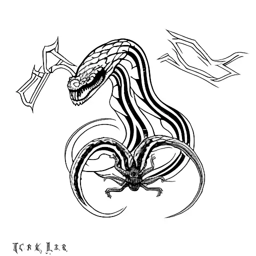 Create A Tattoo Design Inspired By A Metal Album Cover Featuring A Snake And Spider