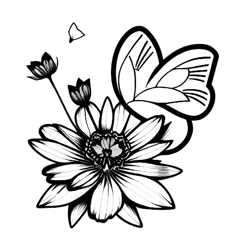 Butterfly Above A Bouquet With Daffodil Rose Lotus And Cosmos