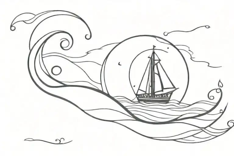 A Simple Anchor With A Calm Ocean Wave And A Small Ship Sailing Towards The Horizon