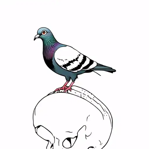 A Pigeon With A Eyeball In Its Beak While Parked Ontop Of A Skull