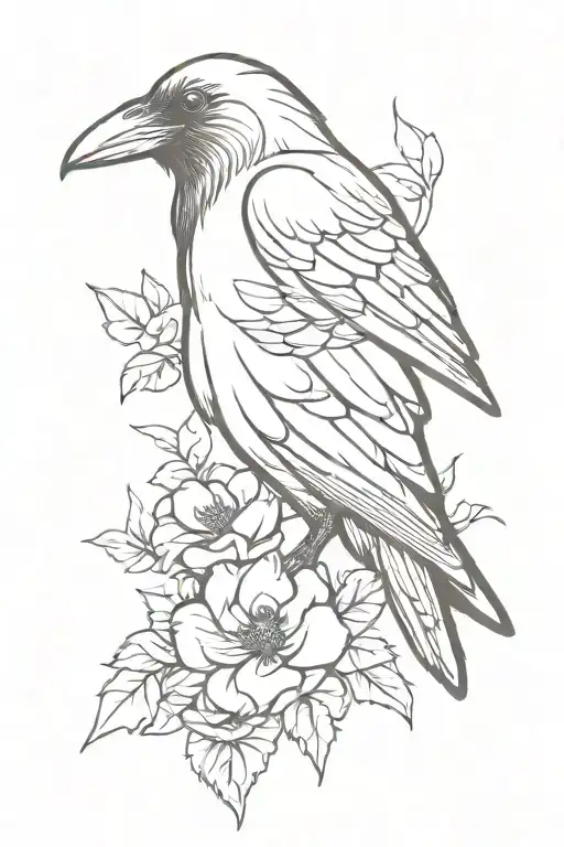 Raven Holding Flowers Growing