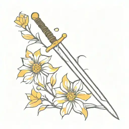 Sword Growing Yellow Flowers
