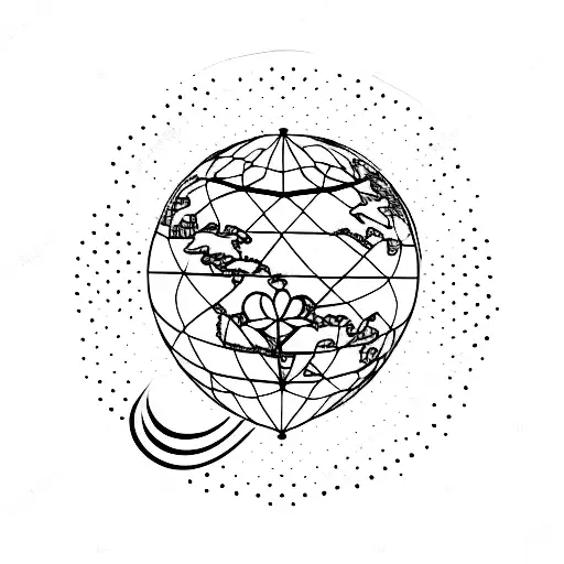 A Minimalist Tattoo Of A Globe With Hands Making A Heart Shape