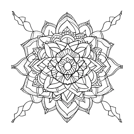 Lotus With Geometric Patterns Above And Below