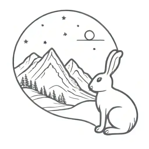 Bunny Looking At Mountain During Night Sky Filled