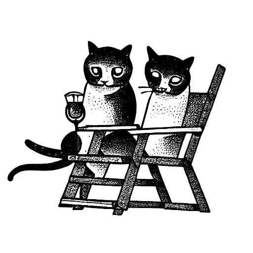 Two Cats Sitting On Wooden Beach Chairs Holding Margaritas