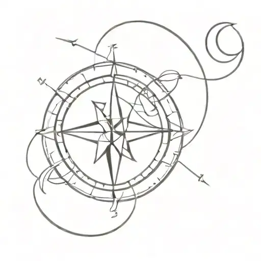 Compass And Moon Intertwined Representing