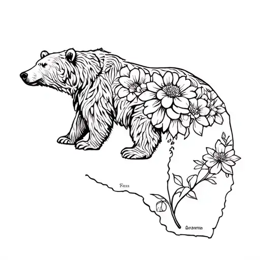 California Grizzly Bear Made Of Flowers