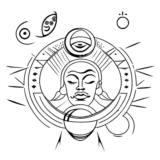 A Dancer's Silhouette Surrounded By Sun And Moon Phases