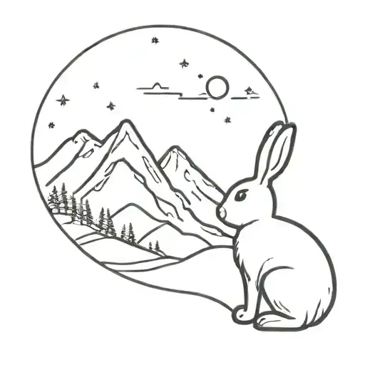 Bunny Looking At Mountain During Night Sky Filled