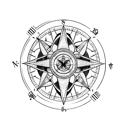 A Dotwork Tattoo Of A Compass With Musical Symbols As The Cardinal Directions