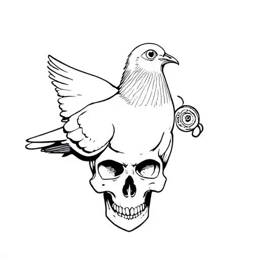 A Pigeon With A Eyeball In Its Beak While Parked Ontop Of A Skull