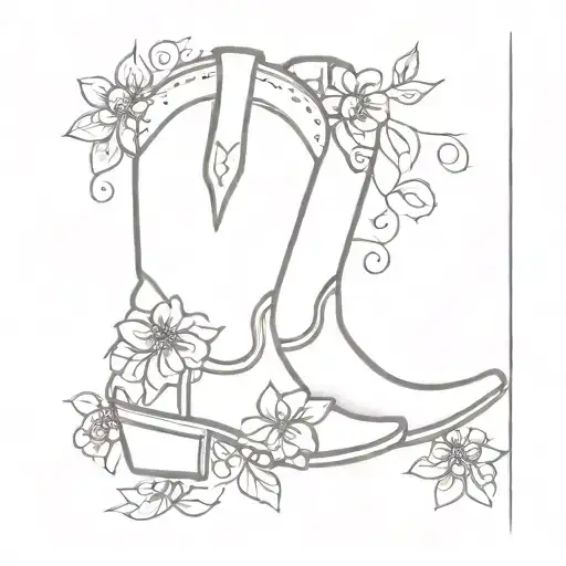 Cowboy Boot And Flowers Blooming