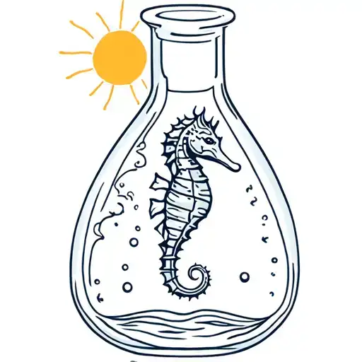 One Potion Bottle One Seahorse And One Sun