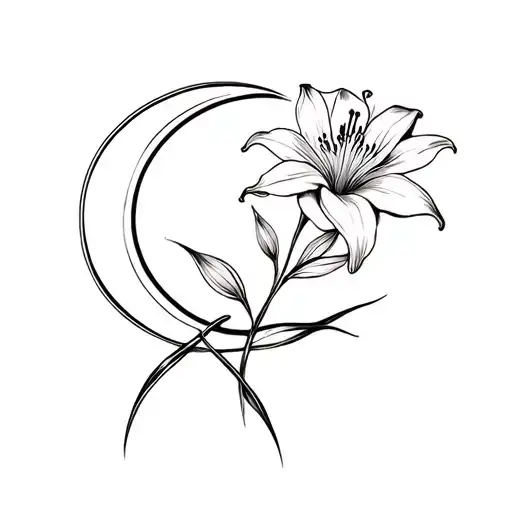 Spider Lily Flower And Crescent Moon Intertwined